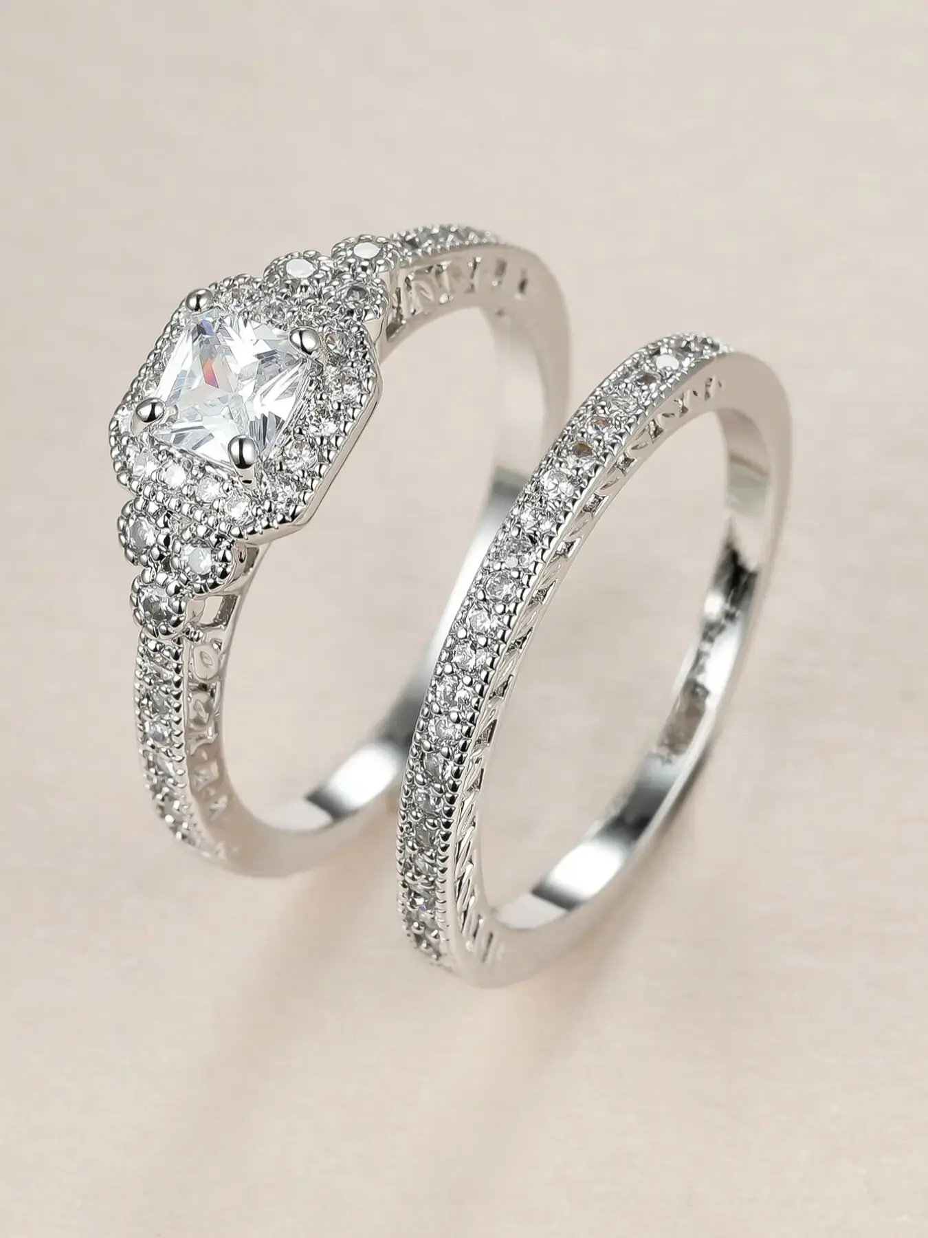 2PCS Elegant Bridal Engagement Set, Geometric Design Infinity Band Rings, engagement wedding bands, Wedding Rings, Perfect Daily Wear Jewelry Gift for Her