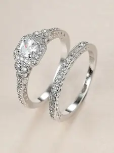 2PCS Elegant Bridal Engagement Set, Geometric Design Infinity Band Rings, Wedding Rings, Perfect Daily Wear Jewelry Gift for Her