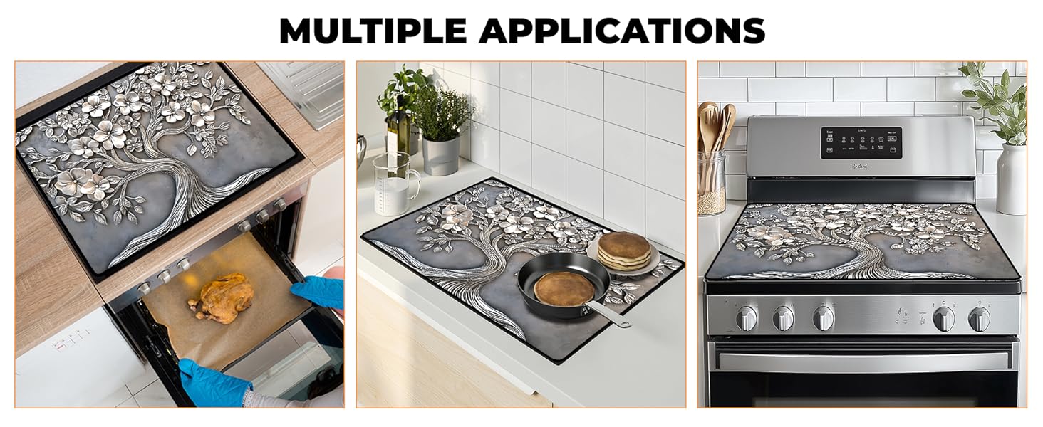 JOYFINITY Heat-Resistant Glass Stove Top Cover with Anti-Slip Rubber Coating – Electric Stove Protector, Scratch-Resistant, Expands Counter Space, Stylish Kitchen Decor (Tree)