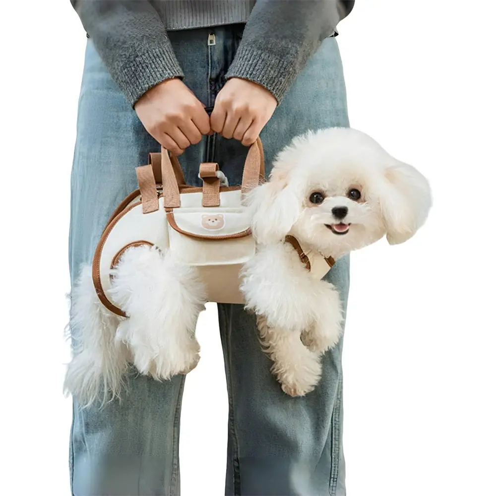 Portable Breathable S-Fabric Pet Carrier Sling & Backpack - Adjustable Full-Body Harness with Traction Leash, Crossbody/Car-Friendly, Minimizes Rubbing on Legs, Santa Print Soft Collar, Double LED Leather Design for Small Dogs & Cats, Carrier Backpack, Wa