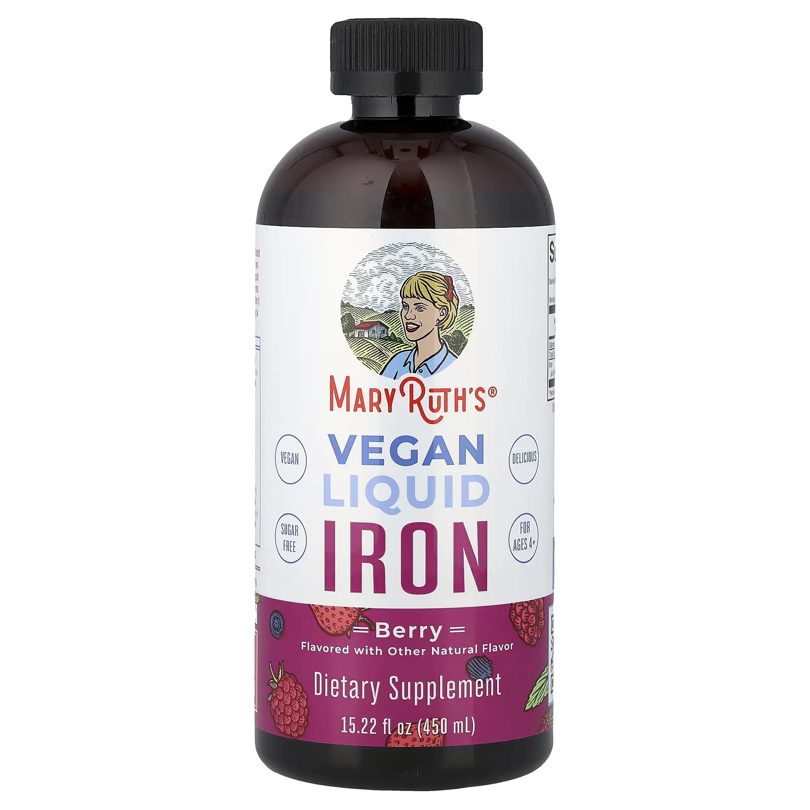 MaryRuth's Vegan Liquid Iron, For Ages 4+, Berry, 15.22 fl oz (450 ml)