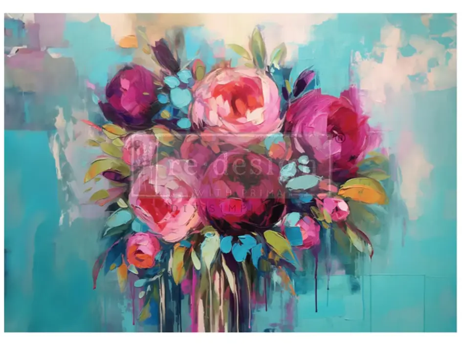 Redesign With Prima A1 Decoupage Fiber Paper - Burst Of Color, Artistic Floral Bouquet Print, Home Decor Accessory - 655350669126