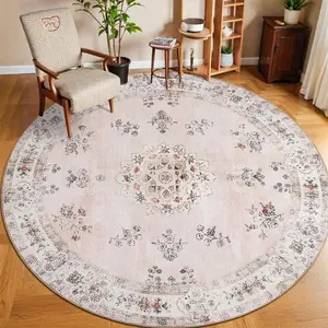 Round Boho Style Rug, Non-slip Soft Floor Mat, Decorative Carpet for Home Living Room Bedroom, Home Decor, Vintage Floral Rug