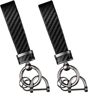 2PCS Carbon Fiber Car Keychain Kit,Gift for Men and Women,Quick Release Spring with D-Ring Anti Lost Car Keychain Organizer