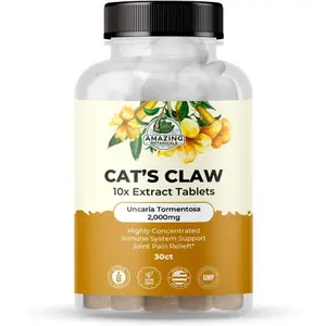 Amazing Botanicals Organic Cat’s Claw Tablets - 10x Uncaria Tomentosa Extract, 2000mg Each, Natural Organic Edible Healthcare Supplement for Immunity, Muscle Support - 30 Tablets
