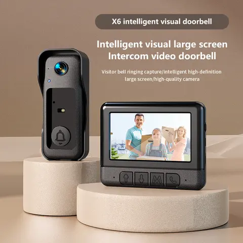 X6 Wireless Video Doorbell Camera with Screen, Outdoor Security Device, Rechargeable, 2-Way Intercom, Night Vision, Waterproof, Plug & Play, No App Needed, Auto-Off Screen, On-Demand Video, Visitor Visibility Features, Smart Home Gadget