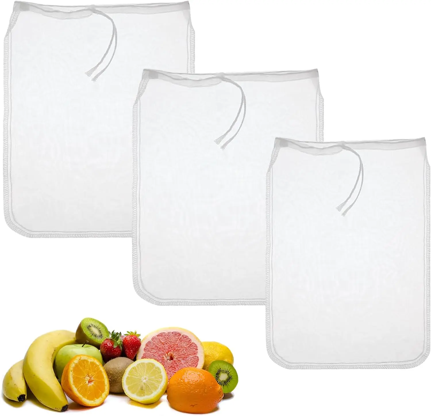 Nut Bag Strainer 3 Pack 12" (2 of 12"X10" + 1 of 9") Reusable Nylon Cheese Cloths Fine Mesh Food Strainer Multiple Food Mesh Cold Brew Filter Strainers Bag for Straining Juice Tofu Greek Yogurt Tea