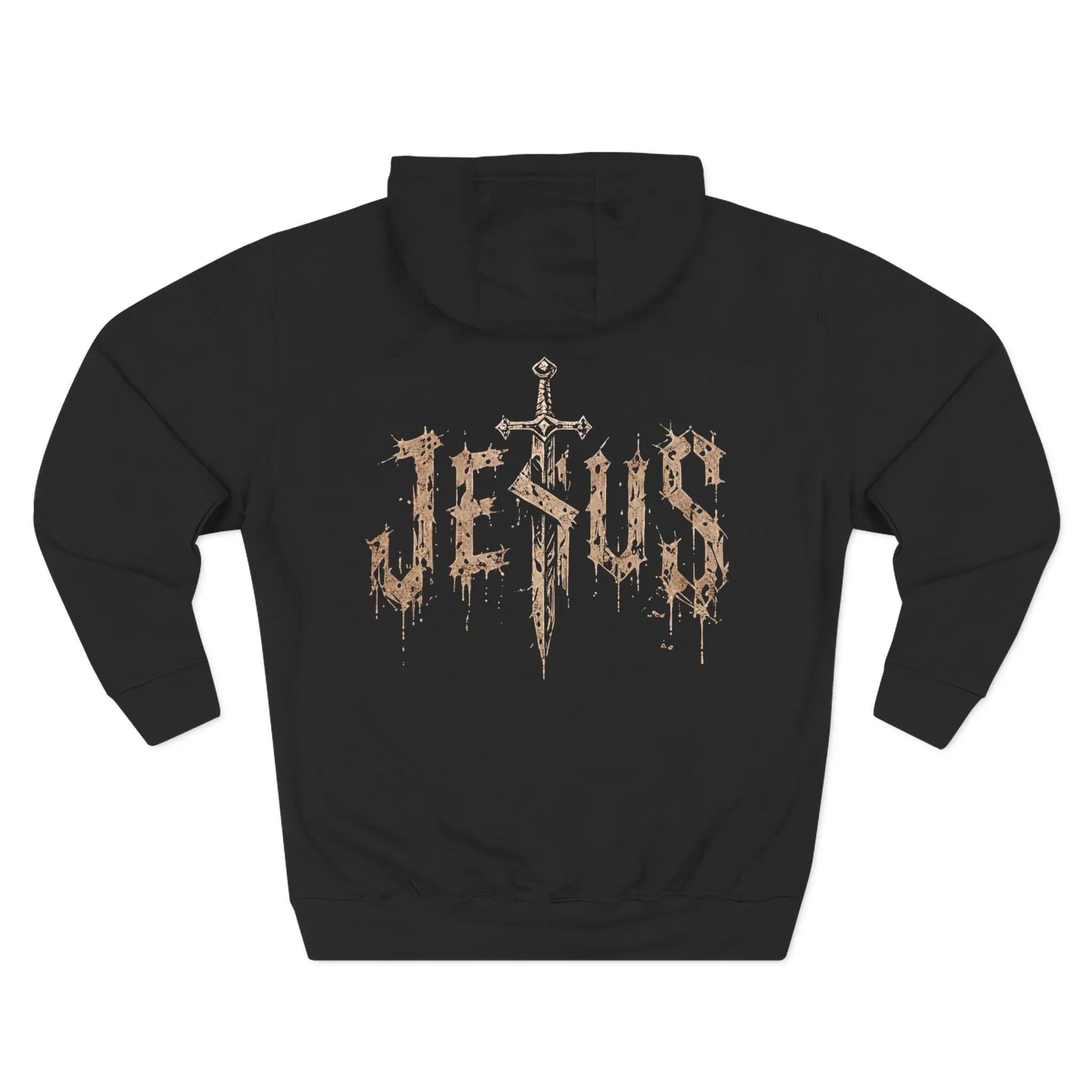 Men's Iron Crown "Jesus" Vintage Faith Hoodie - Christian Streetwear Graphic Pullover Sweatshirt, Plush Minimalist Tops with Kangaroo Pocket Decoration