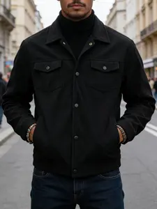 Men's Corduroy Work Jacket, Button Front with Snap Closure, Chest Pockets, Casual Fitted Long Sleeve, Wear Resistant Fabric, Coats