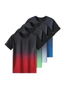 Men's Ombre Print Round Neck Tee, Regular Fit Sporty Quick Drying Breathable Short Sleeve T-shirt, Casual Crew Neck Top for Summer