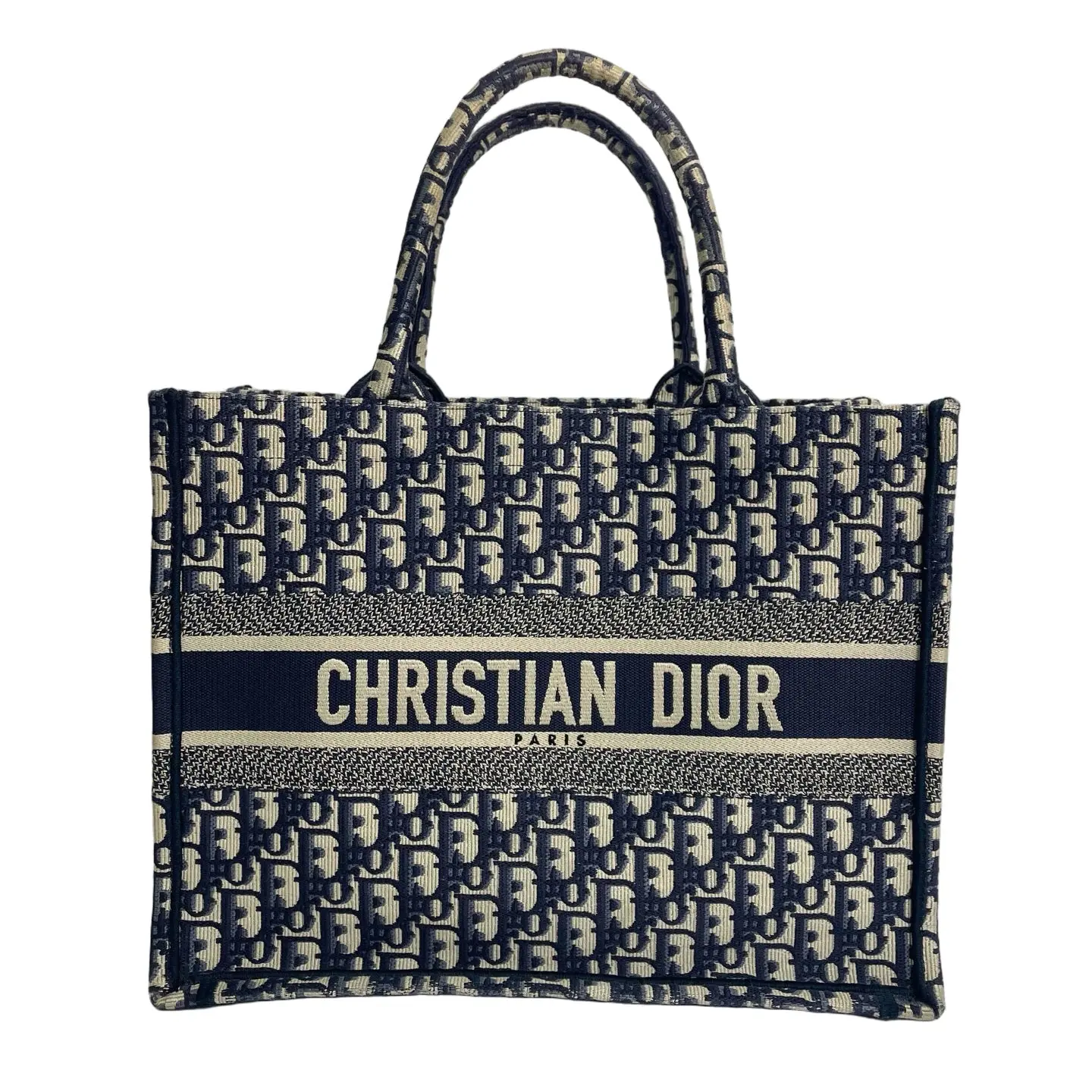 Pre-owned canvas handle bags Medium Dior Book Tote Blue Dior Oblique Embroidery