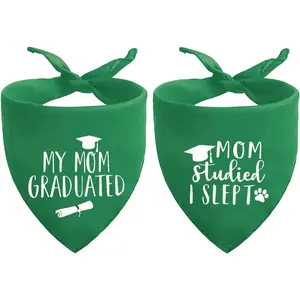2026 Green Graduation Dog Bandanas Puppy Scarf My Mom Graduated Dog Outfits 2 Pcs Adjustable Triangle Double-Layer Reversible Pet Bandanas for Small Medium Large Cats Dogs