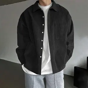 Men's Corduroy Long Sleeve Shirt Solid Color with Pocket Design and Button Front Closure  Loose Fitting Simple Casual Classic Style, Suitable For Daily Wear Going Out, For spring/autumn/Winter,Plain Top Menswear, Can Be Given As A Gift To Sons, Boyfriends