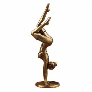 Brass Inverted Yoga Figure Ornament, Pure Copper Texture, Desk Decor for Home Office, Yoga Studio Atmosphere, Gift for Yoga Lovers