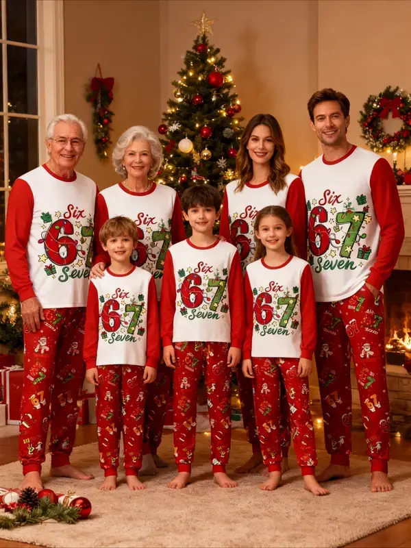 67 Christmas Family Pajama Set, Funny 67 Meme Christmas Raglan Pajamas Set, Team Seven Xmas Pajama, Christmas 6 7 Pajama Set, Pajamas Set, Christmas Pajamas for Kids & Adults, Family PJs - Orders placed today will NOT arrive by Christmas