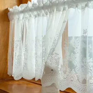 French Bohemian Summer Lace Transparent Small Net Curtains, Top Rod Pocket Hanging, Balcony Kitchen Cabinet Cafe Restaurant Home Decor