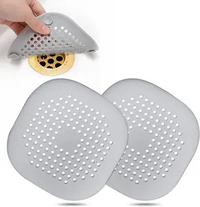Hair Drain Catcher,Square Drain Cover for Shower Silicone Hair Stopper with Suction Cup,Easy to Install for Bathroom,Bathtub,Kitchen 2 Pack (Sliver Grey)