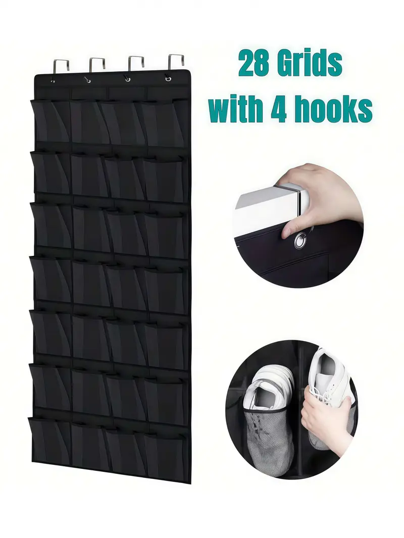LMMAKE 28-Pocket Over The Door Shoe Organizer with 4 Metal Hooks for Maximum Storage Capacity Space-Saving Design Holds Shoes Accessories & More Perfect for Closets Apartments Dorms & Bedrooms - Drawer Cabinet