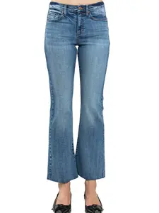 Sneak Peek "Sadie" Mid Rise Stretch Raw Hem Kick Flare Jean Casual Denim Spring Womenswear Bottom Clothing