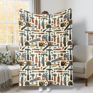 Tools Throw Blanket for Father Day Gifts, Industrial Modern Screws Wrenches N/a Red Fuzzy Blanket Compact Decorative Aesthetic for Couch Sofa Bed Lap Desk Dorm Work