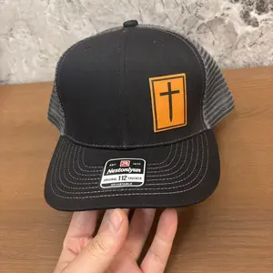 Men's Christian Nail Cross Trucker Hat, Premium Leather Patch Snapback Cap, Breathable Mesh Baseball Hat, Religious Gift for Christian Men, Father's Day, Birthday