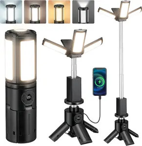3-Head LED Camping Light with 12000mAh Power Bank - Portable Rechargeable Work Light with 67" Adjustable Stand & Detachable Tripod for Outdoor, Emergency, Camping, Fishing, Garage