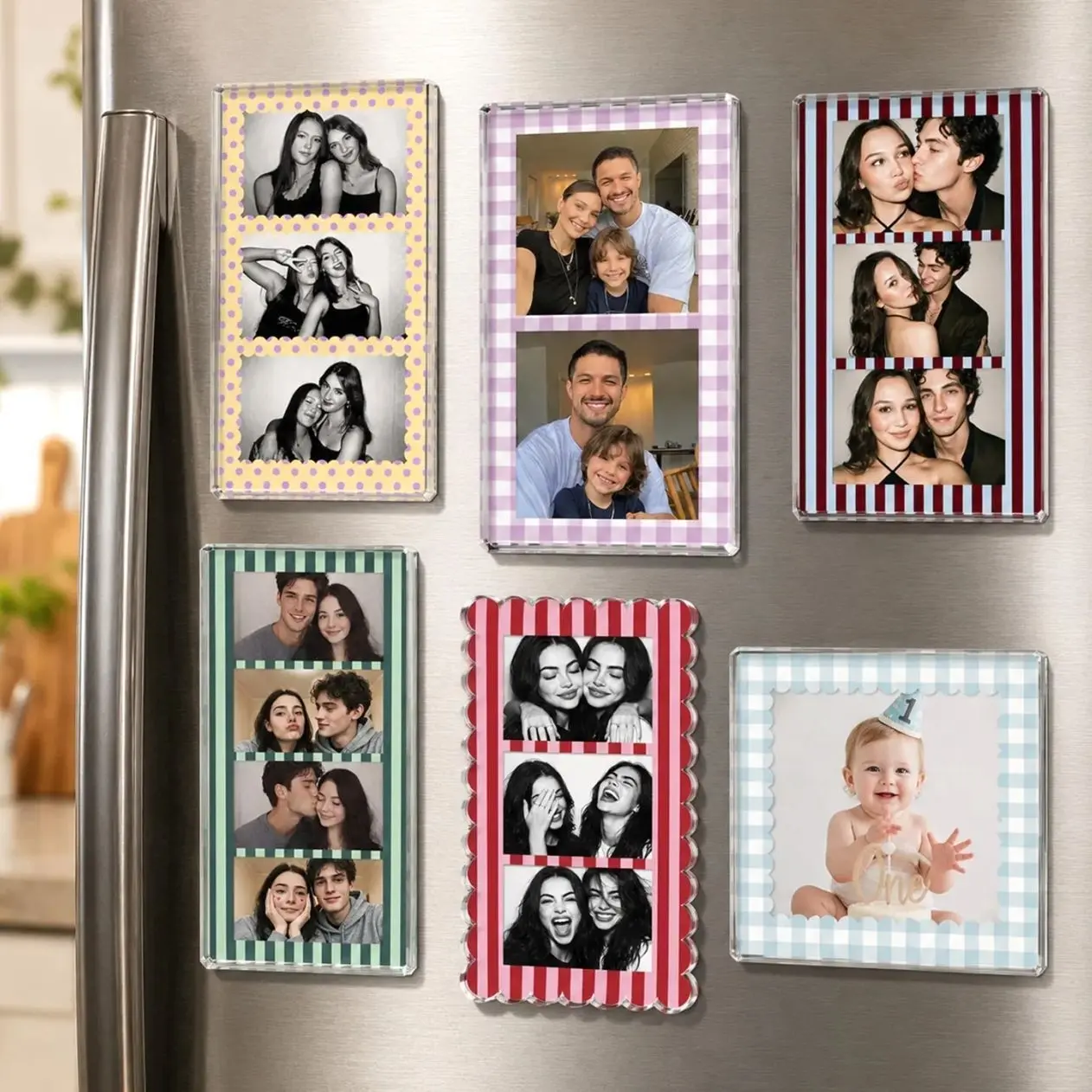 Personalized Strip Photobooth Acrylic Magnet, Custom Couples Photo Magnet, Besties Photo Magnet