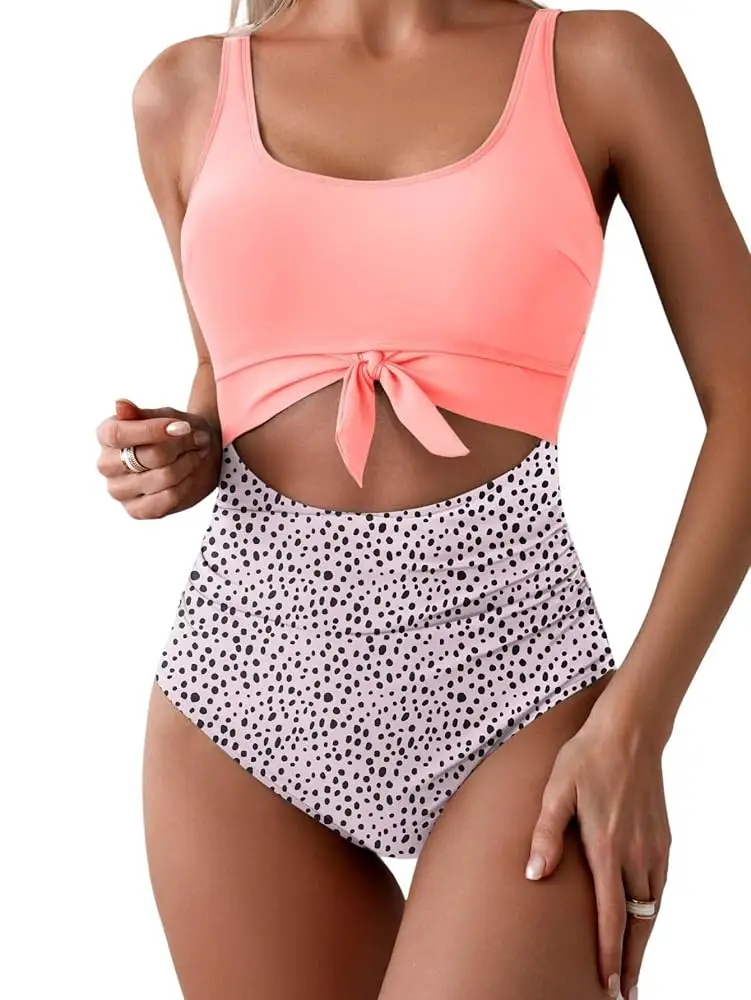 Eomenie Women's One Piece Swimsuit Tummy Control Slimming Bathing Suit Cutout Tie Knot Swimwear Beachwear Swimsuits Onepieceswimsuit