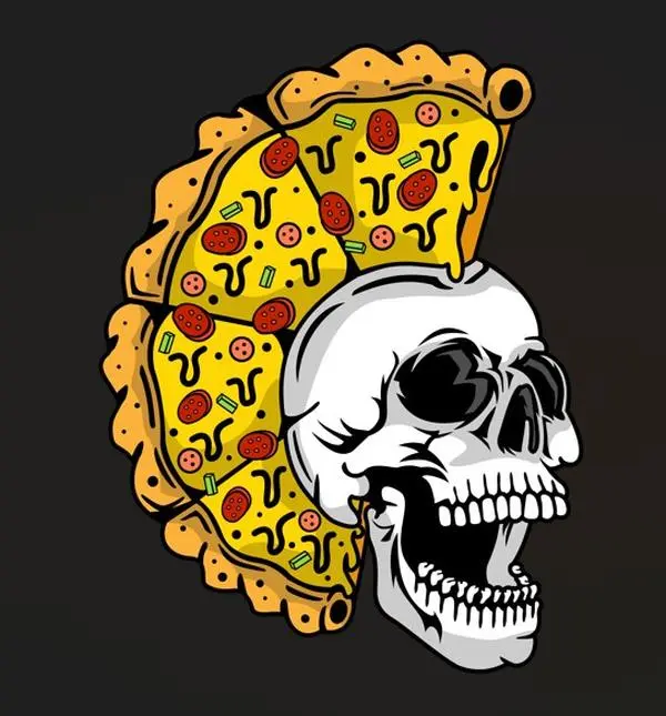 Kids Pizza Skull Theme Ready-to-Press DTF Heat Transfer for Apparel - Press Settings 300-320°F, Compatible with Cotton, Polyester, Cotton Blend, Firm DTF Film Customized Craft DIY Supplies for Enthusiasts