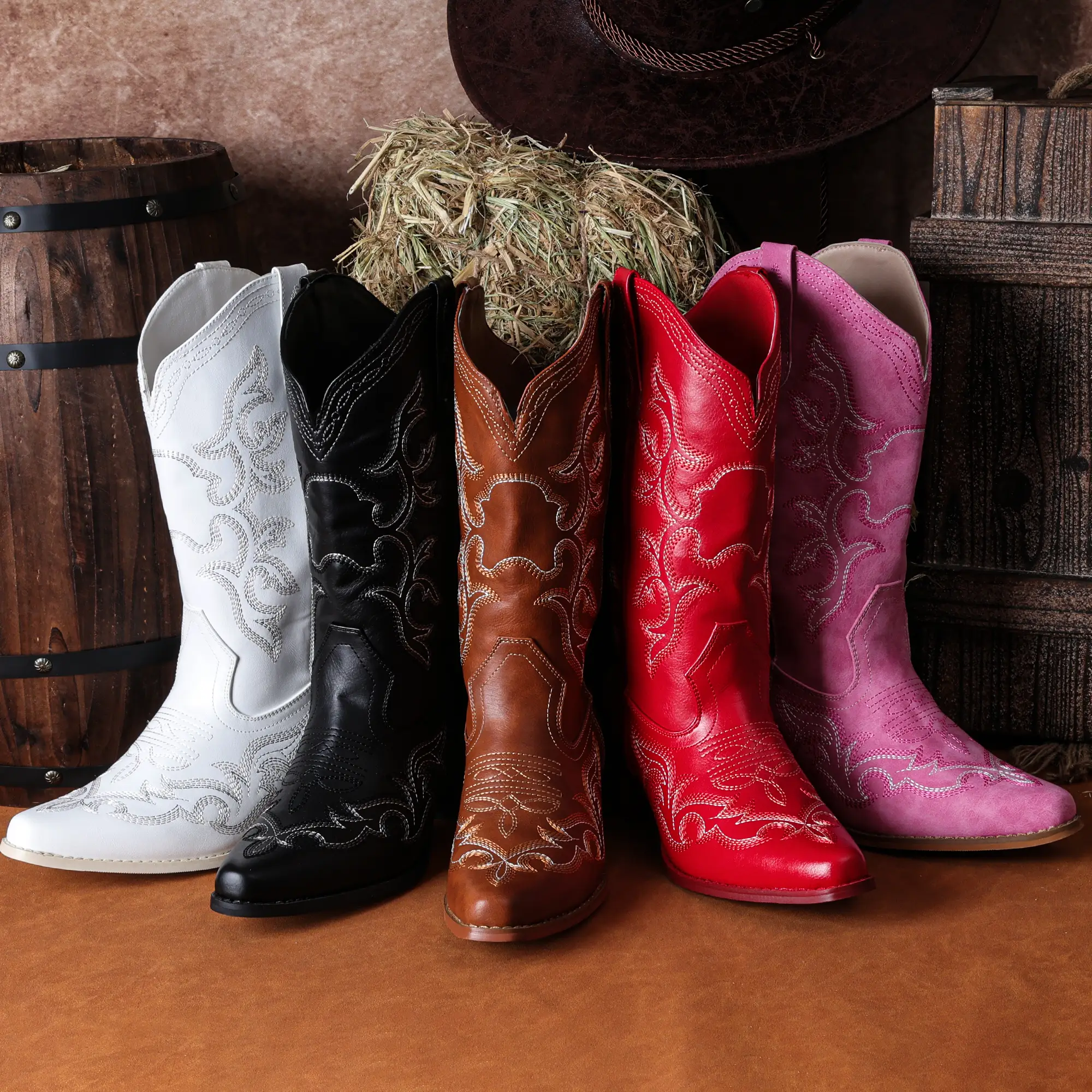 IUV Cowboy Boots For Women Western Boots Cowgirl Classic Fashion Embroidered Pointy Toe Boots