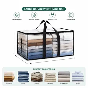 6-Piece Set of Extra-Large Clear Moving Bags: Heavy-duty, waterproof storage bags with reinforced handles and zippers, ideal for clothing, bedding, dorm rooms, and moving