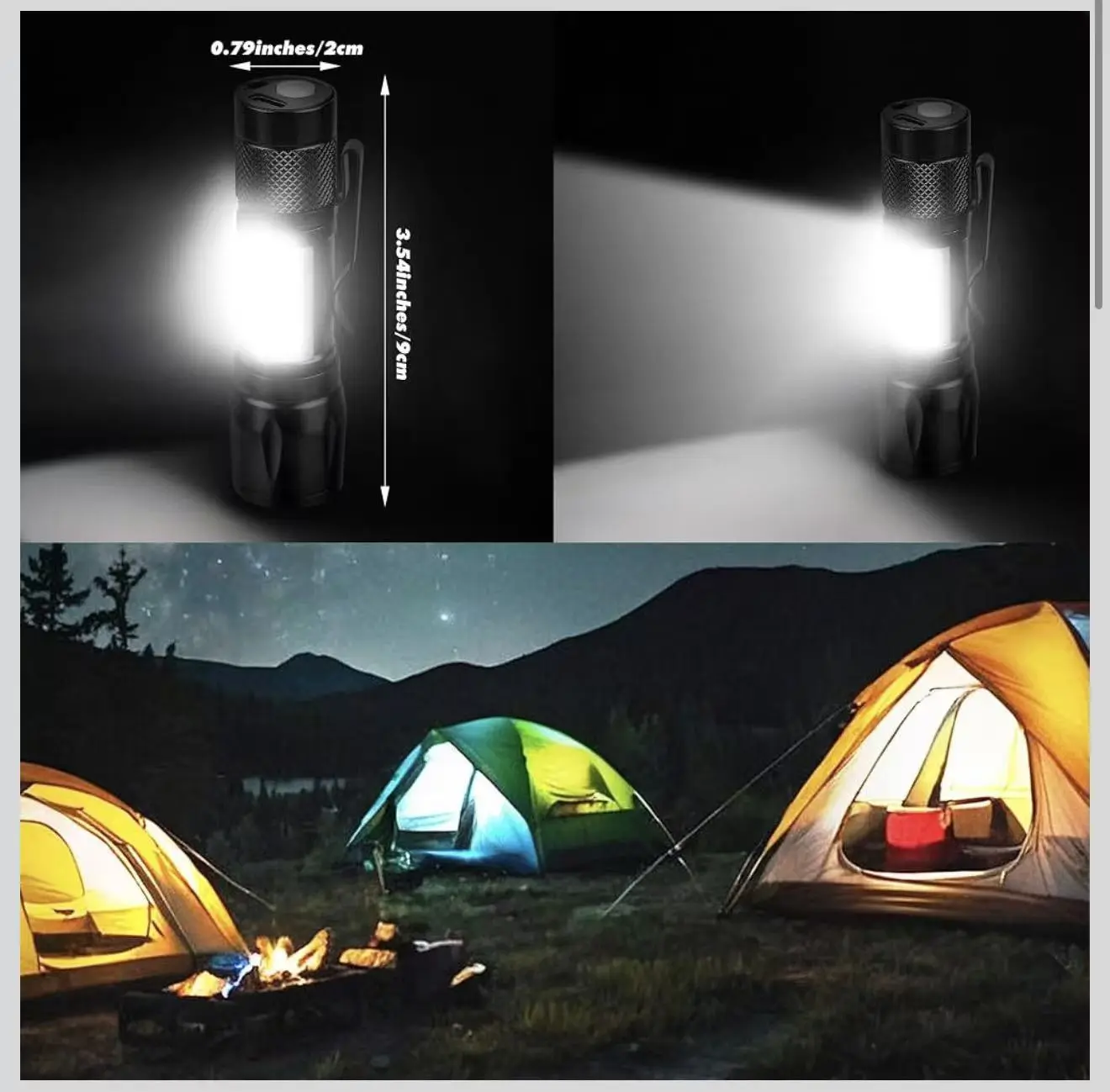 KunHe 4 Pack Rechargeable Flashlights Zoomable mini Small Bright Clip-On Light EDC Flash Light with Side COB Light for Camping Home Emergency