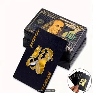 Golden Foil Money Black Playing Cards Waterproof Plastic Poker Deck with Gold Certificate of Authenticity