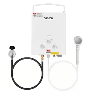 VEVOR Portable Propane Water Heater, 5L Tankless Outdoor Water Heater, 34000 BTU 1.32 GPM Instant Hot Water, with Accessory Set + Regulator for RV Camping Trips Cabins Barns