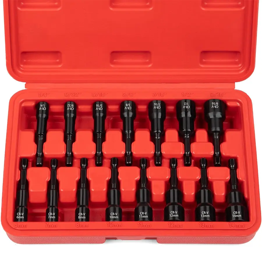 15-Piece Magnetic Nut Driver Set - Premium Impact Power Hex Nut Driver Drill Bit Master Kit, SAE & Metric, 1/4-Inch Quick-Change