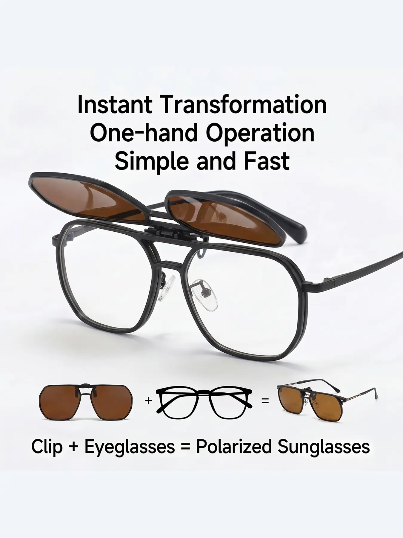 Polarized Clip-On Sunglasses for Prescription Glasses, Detachable Lenses, Uv400 Protection, Anti-Glare, Unisex, Ideal for Driving, Fishing, Outdoor Use, Protective Sunglasses, Outdoor Eyewear