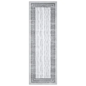 GARVEE 2x6 Washable Hallway Runner Rug-Modern Bordered Print Rugs Non-Slip Indoor Table Runners for Entryway Low Pile Area Rug for Kitchen Waterproof Geometric Carpet for Bedroom Bathroom Gray