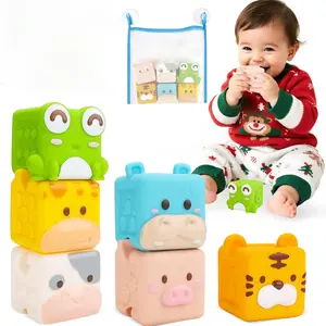 Cartoon Animal Stackable Blocks Baby Teething Toy, Bath Time Early Education Tri-Function Toy, Montessori Sensory Chew Toy for Infants over 18 Months