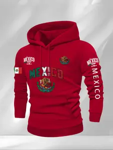 Men's Thick Casual Hoodie, Trendy Style, Mexican Element Geometric Graphic Print, Regular Fit, Drawstring Pocket, Long Sleeve, Fall & Winter Streetwear