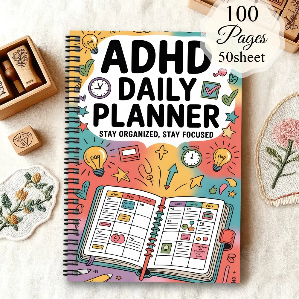 Undated ADHD Planner Notebook for Adults Women, Daily Weekly Monthly Organizer Planning Pad, Weekly Planner Notepad, Pomodoro Timer Task List Focus Tracking, Neurodiversity Color Coding Bullet Journal for Efficiency
