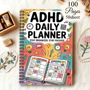 Undated ADHD Planner Notebook for Adults Women, Daily Weekly Monthly Organizer Planning Pad, Pomodoro Timer Task List Focus Tracking, Neurodiversity Color Coding Bullet Journal for Efficiency