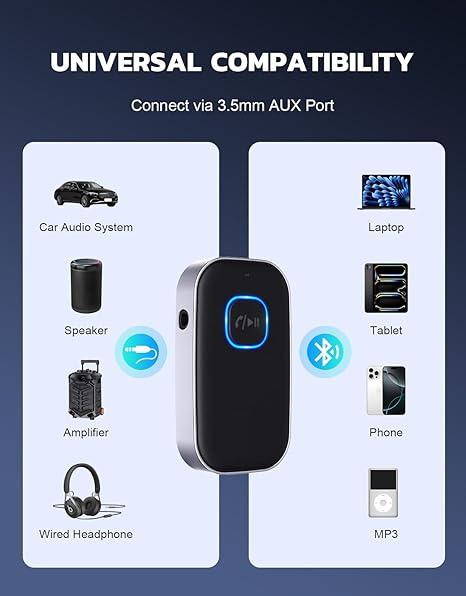 Car Bluetooth Receiver Noise Cancelling 3.5mm AUX Adapter for Home Stereo Wired Headsets Hands-Free Calling Stable Fast Transmission