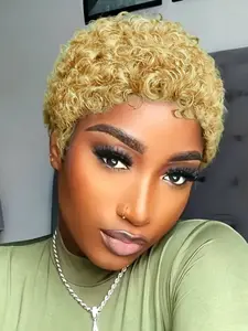 Short Curly Glueless Human Hair Wigs for Women, Pixie Cut Wig, Brazilian Wigs 6 Inch, Full Machine Made, Suitable for Daily and Christmas, Glueless Frontal Wigs