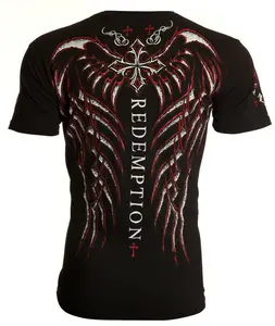 ARCHAIC by AFFLICTION Spine Wings Black Red Foil Regular Fit Mens T-shirt S-4XL + Crewneck Cotton