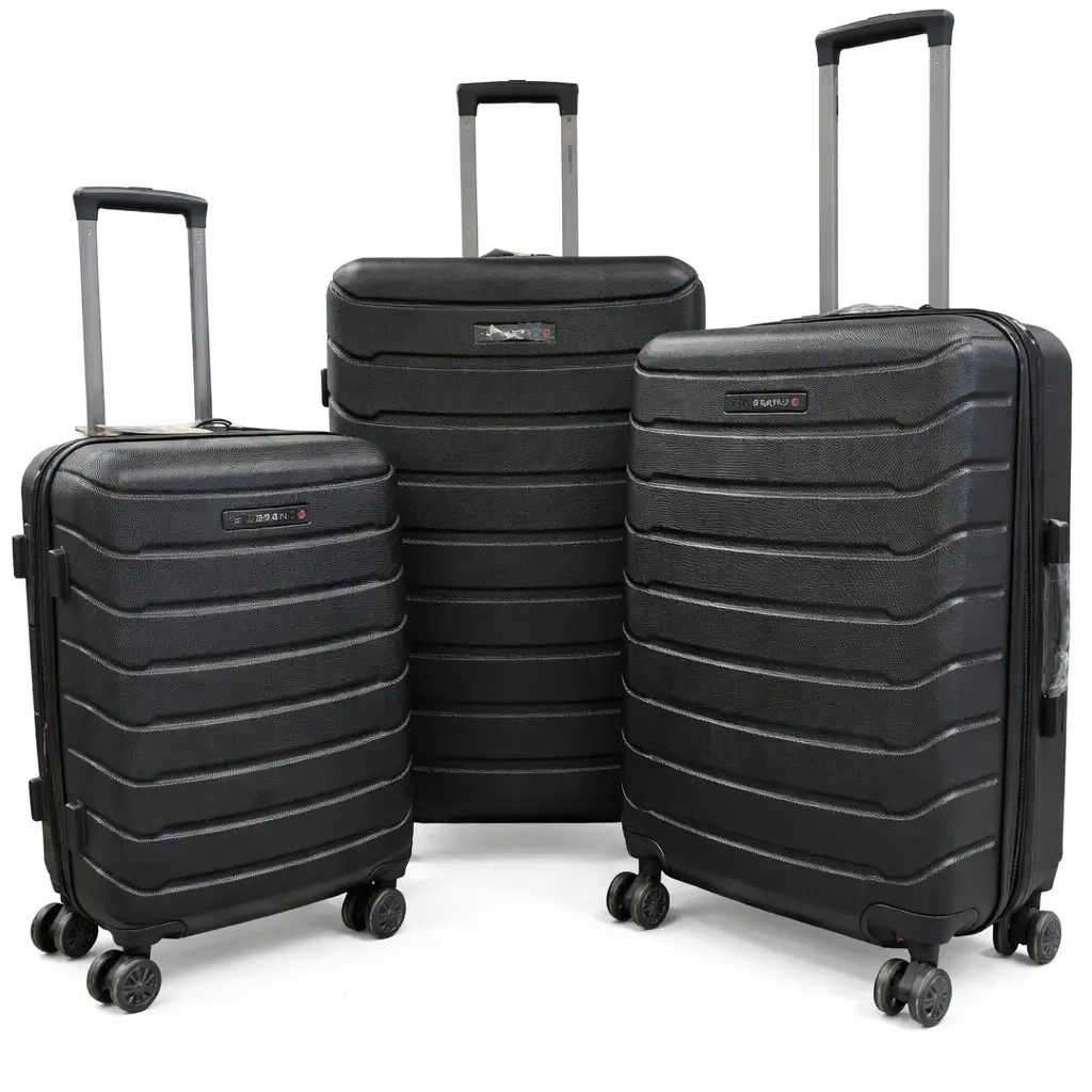 Swissbrand Nashville Black 3-Piece Hardshell Luggage Set - Sturdy ABS, Lightweight Handle-Equipped Large-Capacity High-Durability Rolling Carry-On, Anti-Theft Combination Lock, Padlock, Sturdy Abs Luggage, Large-Capacity Carry-On Luggage