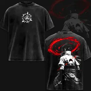 Sasuke Uchiha - NRT Washed T-Shirt, Vintage Washed Graphic Tee, Sharingan & Rinnegan Design, Anime Cotton Shirt, Unisex Sasuke Uchiha Fan Gift, Limited Edition, N@ruto T-Shirt 1QZ