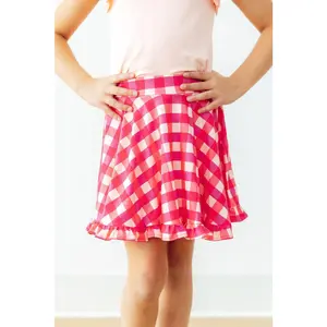 Hot Pink Gingham Ruffle Twirl Skort