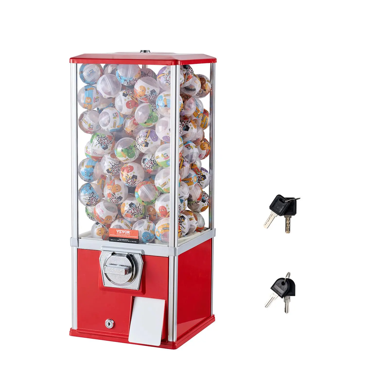 【summerfinds】VEVOR Gumball Machine for Kids, 25" Height Home Vending Machine, PS Bouncy Balls Dispenser, Hold 230 Capsule Toys, Rectangle Bubble Gum Machine for Game Stores, Coin Operated Gumball Bank, Red