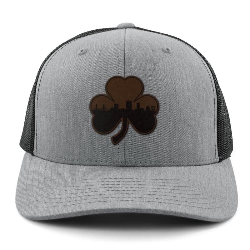 Boston Shamrock Skyline Leather Patch Classic Snapback Trucker Hat