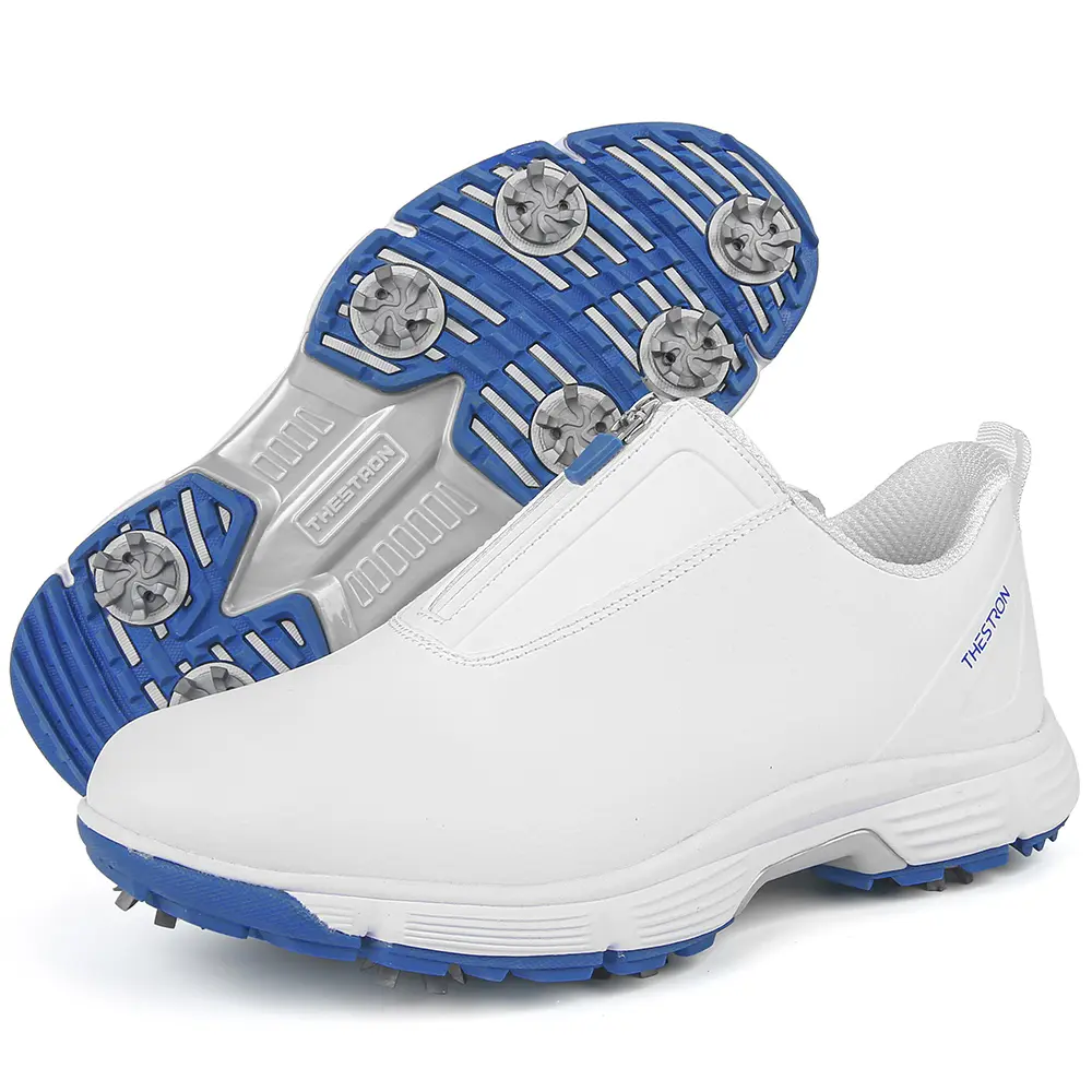 Men's Synthetic Low-Top Waterproof Golf Shoes with Spikes - Male Slip-Resistant Versatile Footwear, Lightweight PU Upper, Zip Fasten, Spiked Traction Sole, All-Season Athletic Performance, Hiking Casual Trainers